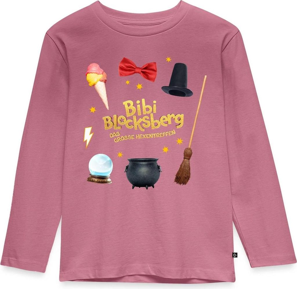 Spreadshirt Bibi Blocksberg Film Mit Hexenzubehör Und Logo Kinder Premium Langarmshirt, 122/128 (6 Jahre), Mauve