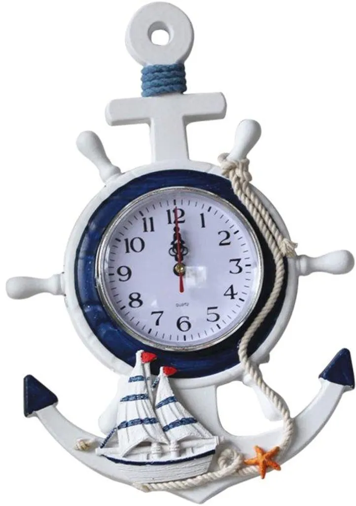 Grande horloge nautique silencieuse 50cm en bois de style méditerranéen