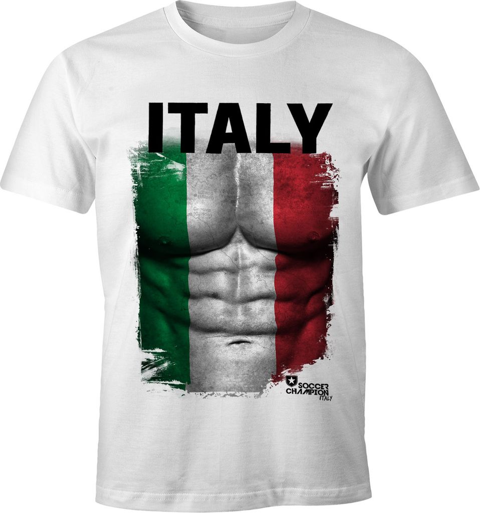 EM T-Shirt Herren Fußball Italien Italy Italia Flagge Fanshirt Waschbrettbauch Moonworks S
