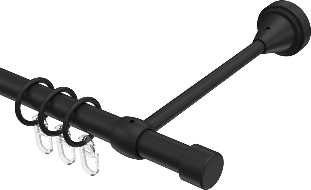 Interdeco Gardinenstange / Vorhangstange Schwarz, Typ Primus Lucan (Kappe), 16 mm Ø 1-läufig, 520 cm