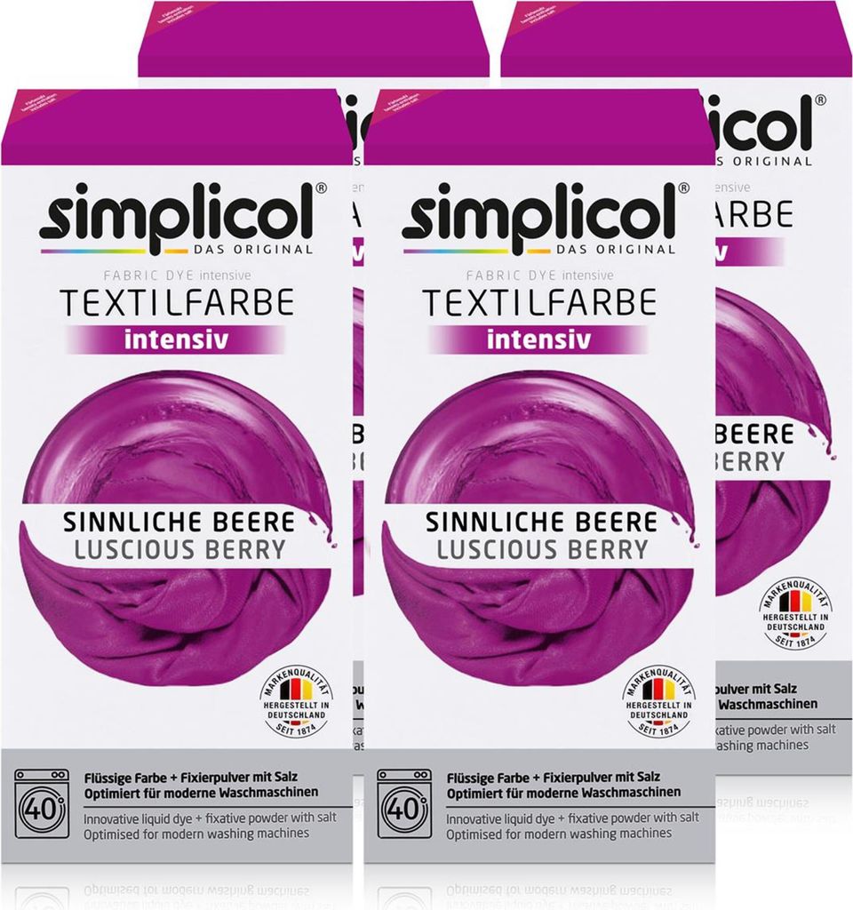 Simplicol Textilfarbe intensiv Sinnliche-Beere - Einfaches Färben (4er Pack)