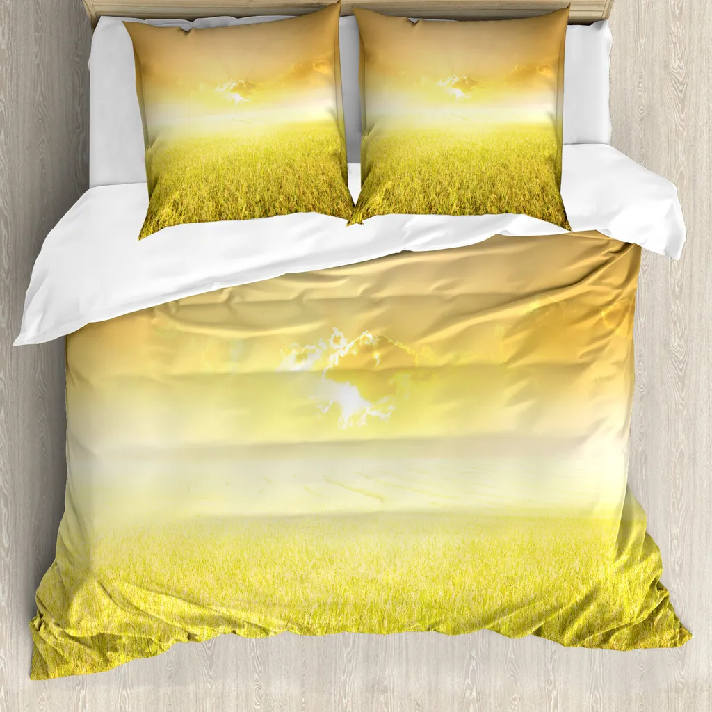 Set Letto Matrimoniale ABAKUHAUS Giallo: Design Rurale Ipoallergenico