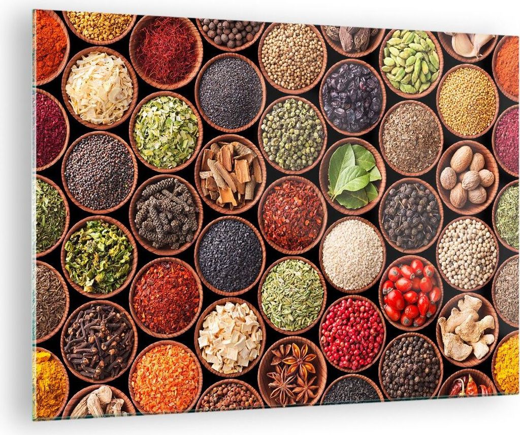 Bilder auf glas - Gewürz Küche - 70x50cm - Glasbilder - Wandbilder - Bilder - Kunstdruck - zum Aufhängen bereit - Wanddekoration aus Glas - Glas...