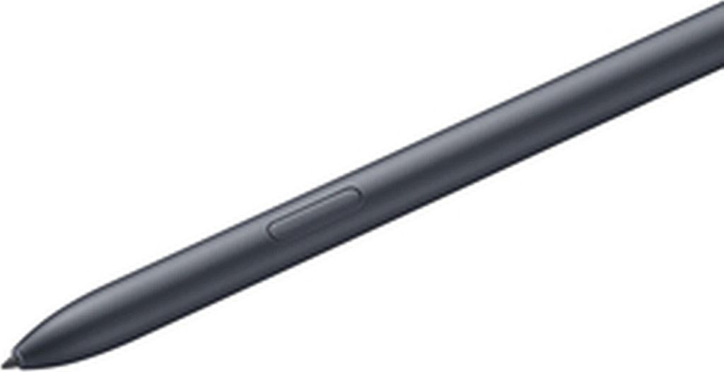 A close-up shot of a black stylus pen against a white background.