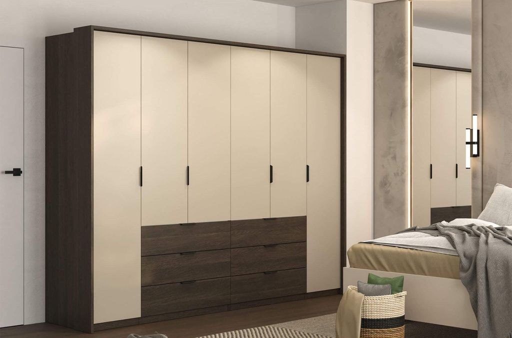 Großer Kleiderschrank 274 cm DEMETRA - beige / dunin Eiche Produktbild 