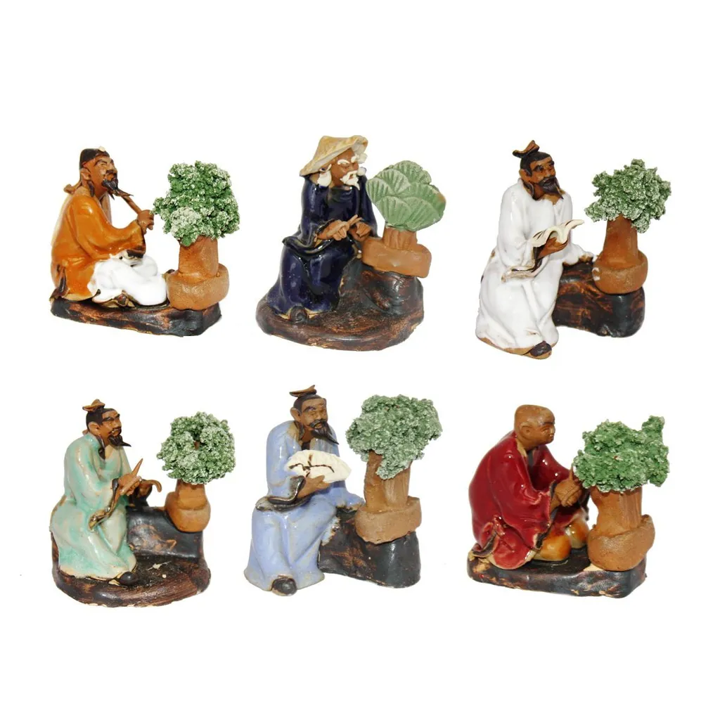 Décoration Zen pour Bonsaï - Lot de 6 Figurines Maître pour Jardin Japonais