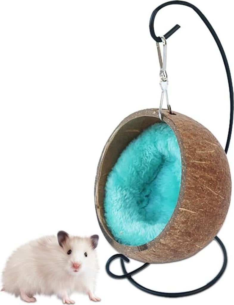 Hamsterhaus, Hamsterhängematte aus Kokosnussschale, gemütliche Hamsterkuschelhöhle mit beweglicher Unterlage, Hamsterzubehör, Hamsterspielzeug,...