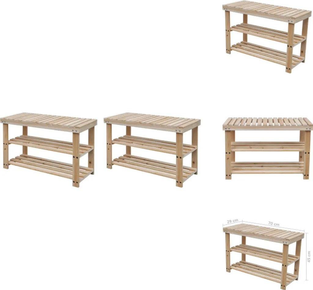 Étagères à chaussures en bois de sapin, banc de rangement 2 pcs vidaXL
