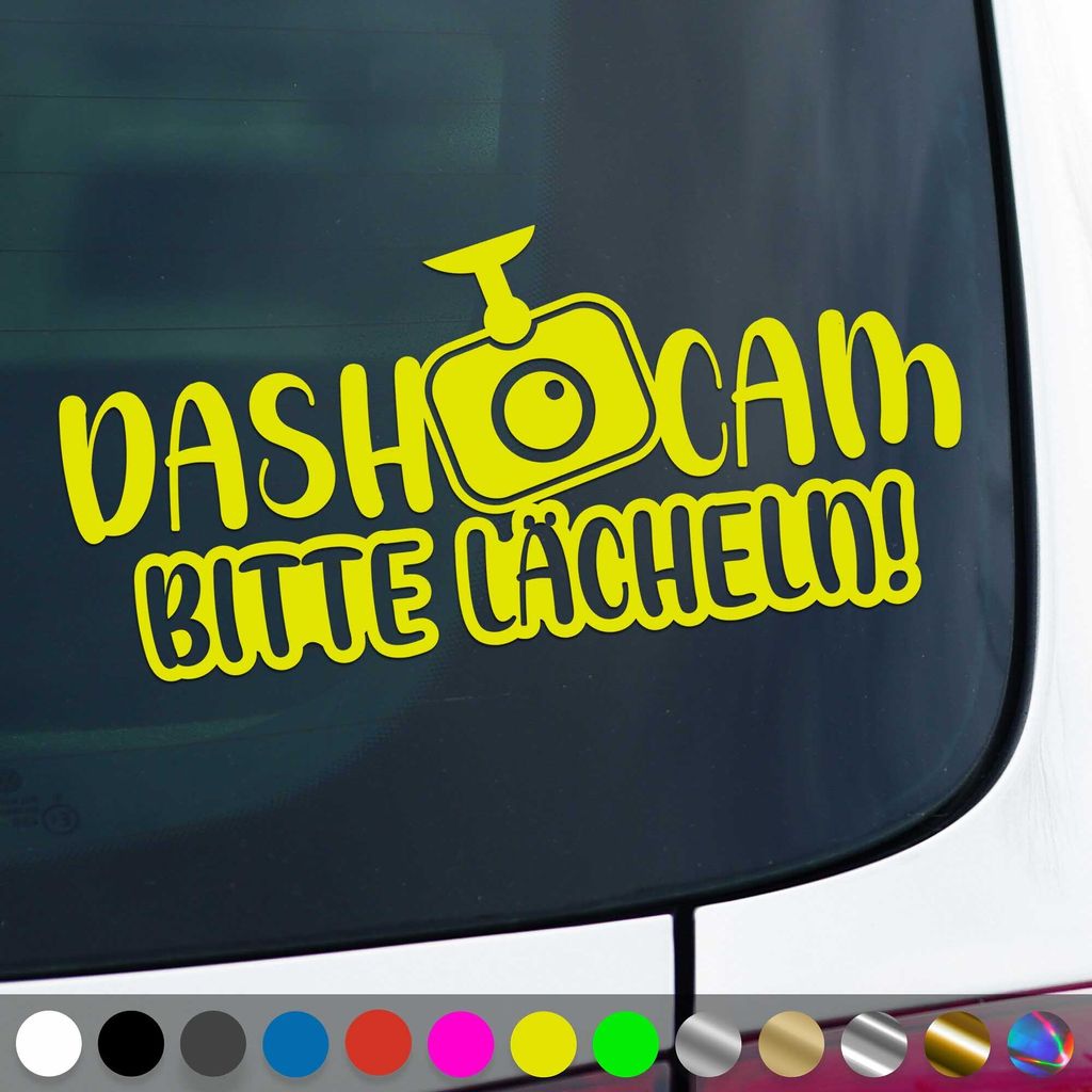 PantherPixel Dash Cam Aufkleber Bitte Lächeln Videoufnahme Kamera Sticker Auto Geschenkidee Farbe Neon-Gelb
