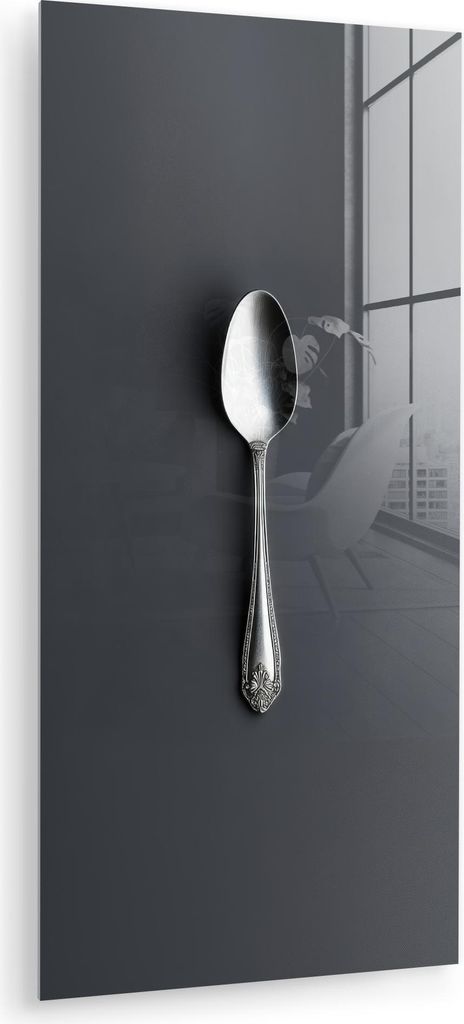 MuchoWow Glasbilder - Bilder auf Wandbild - Foto auf Glas Silber - Metall - Löffel 60x120 cm Wanddekoration aus Glas - Acrylglasbild - Acrylbilder...