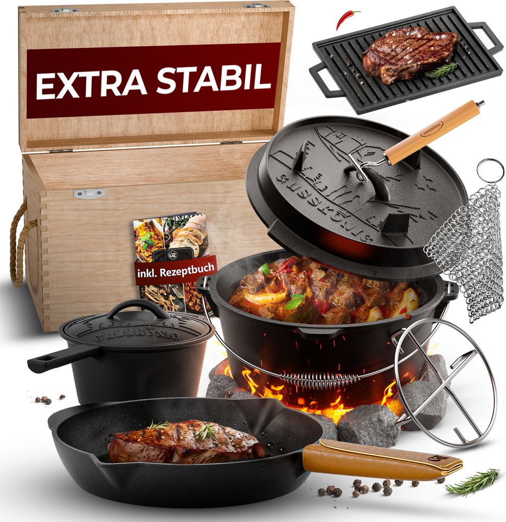 KESSER® Dutch Oven BBQ 2in1 Gusseisen Topf 4,8L Und Pfanne 1,8L