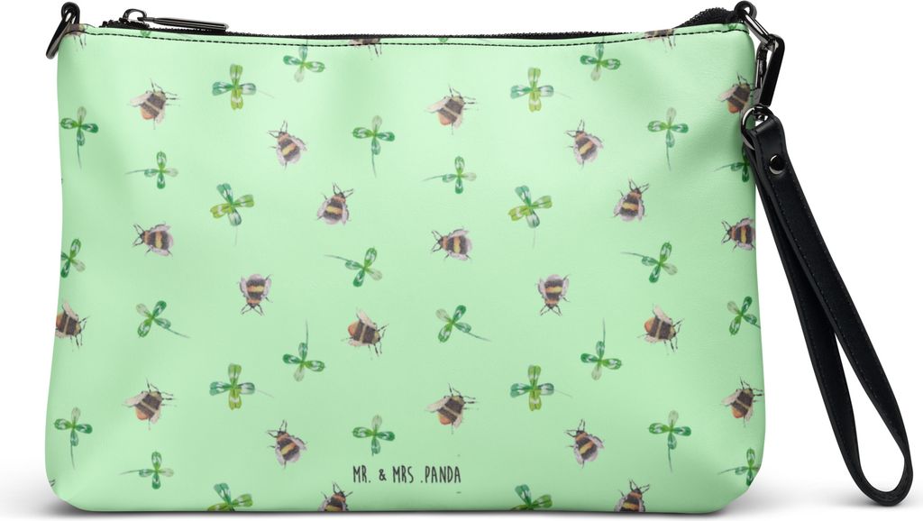 Mr. & Mrs. Panda Damenhandtasche Hummeln Kleeblatt - Grün - Geschenk, Spruch Fröhlich, Damen Umhängetasche, Positiv, Lustige Sprüche, kleine ta...