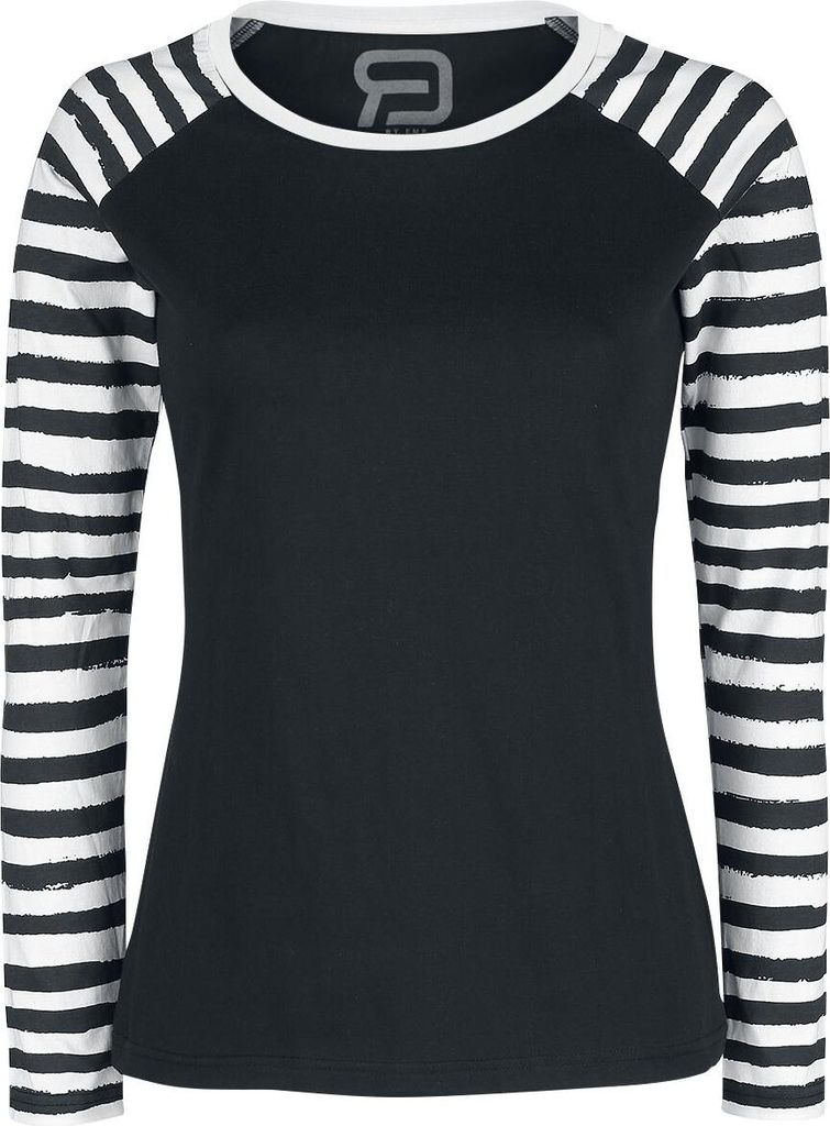 RED by EMP Damen schwarzes Langarmshirt mit gestreiften Ärmeln XXL