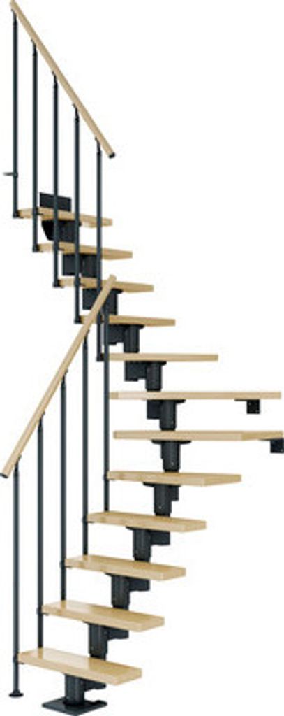 Pertura Mittelholmtreppe Spiros Ahorn Leimholz Anthrazit 1/4 gewendelt unten links/rechts 75 cm 12 Stufen / 13 Steigunge
