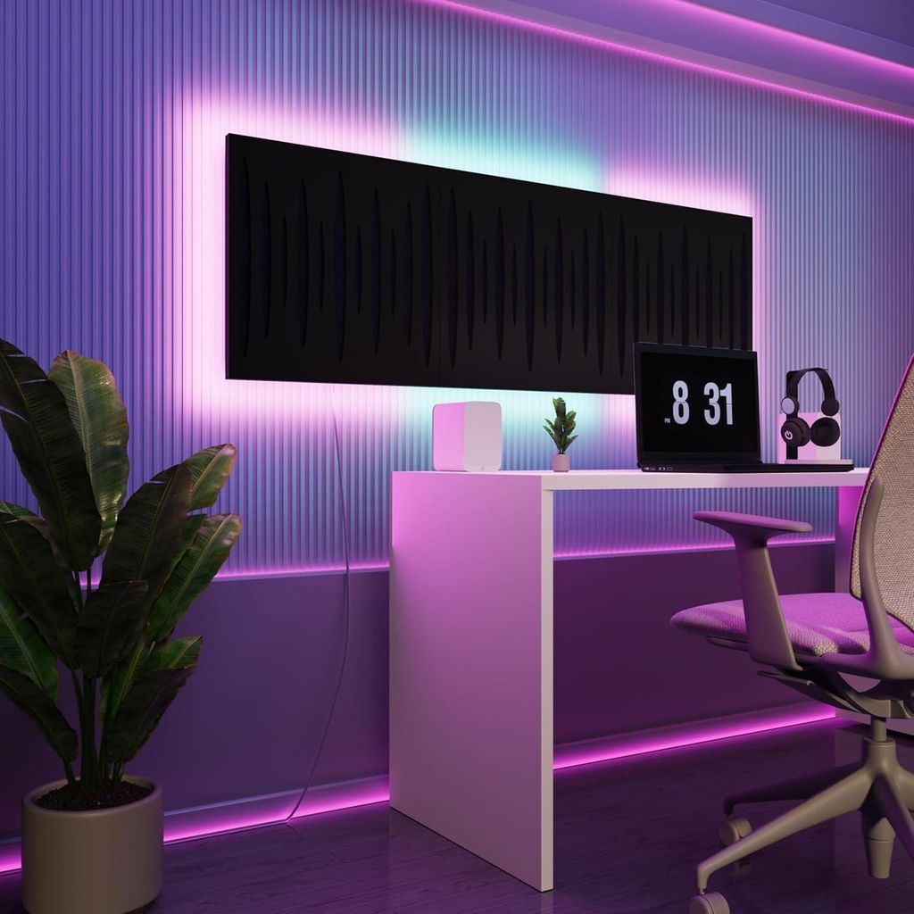 3er-Pack-LED Akustikwandpaneele mit RGB Glow für Echo Control | Schallabsorbierende Paneele mit Backlight |3x PULSAR - Grouped|Schwarz