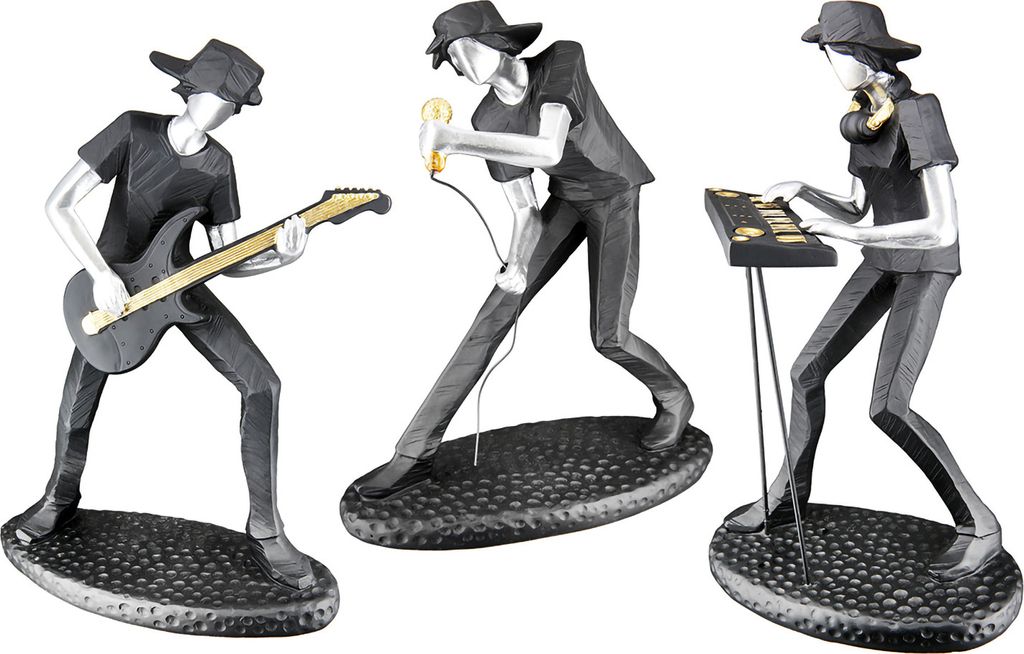 Casablanca Skulptur, Musiker, "Trio", Gitarrenmotiv, Keyboard, Mikrophon, Kunstharz, schwarz, , 3 Stück wie abgebildet, L. 11 cm, B. 17 cm, H. 24 ...
