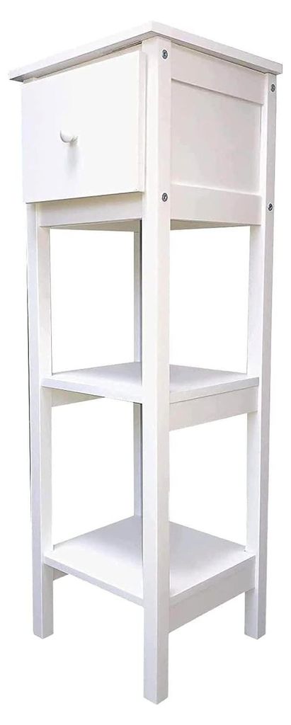 Telefontisch Weiß, 32 x 100 x 32 cm, Beistelltisch mit 2 Ablagen und Schublade