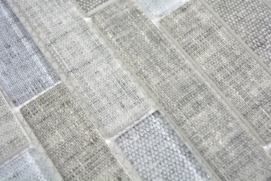 Handmuster Transluzent Mosaik Brick Verbund ECO Glasmosaik Textil grau Wand Fliesenspiegel Küche Bad MOS24-2097_m