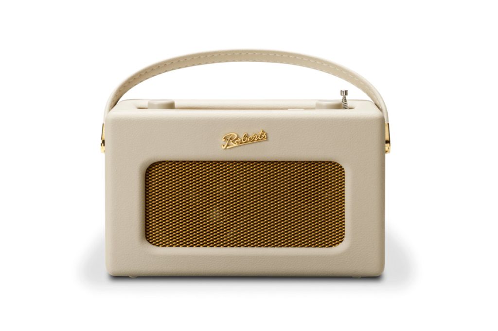 A cream-colored Roberts Revival iStream 3L radio with a gold speaker grill and logo, shown against a white background.
