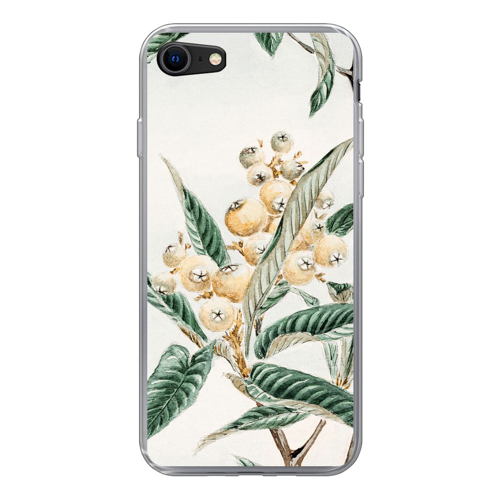 MuchoWow Handyhülle Schutzhülle Hülle für iPhone SE 2022 Blätter - Beere - Japanisch - Design Silikon Softcase Handy Hülle - Schutzhülle