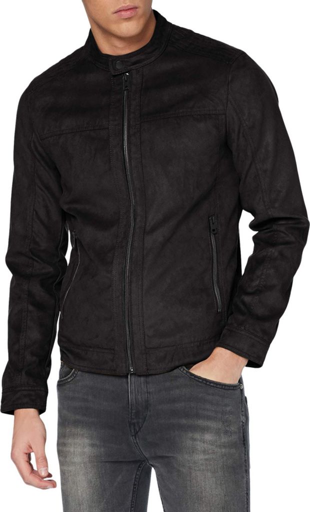 Jack & Jones Jacke Kunstlederjacke JJEWARNER JACKET mit Stehkragen