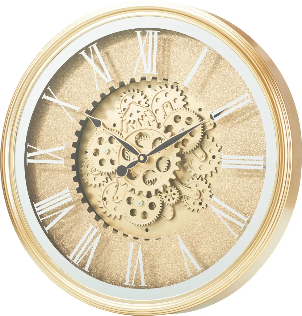 Horloge murale dorée EH à paillettes - Décoration brillante sans bruit