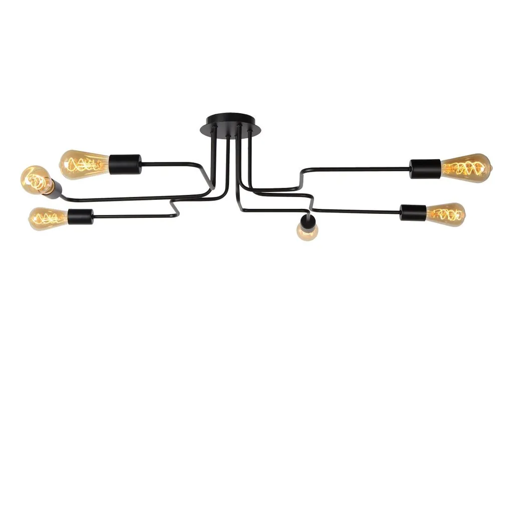 Éclairage de Salon Industriel Plafonnier LESTER Noir pour Ampoule E27 - 6