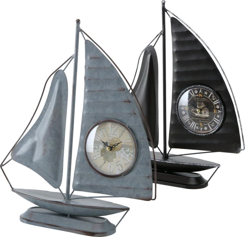 Tischuhr Segelboot analog graublau/schwarz H 40 cm Stückpreis