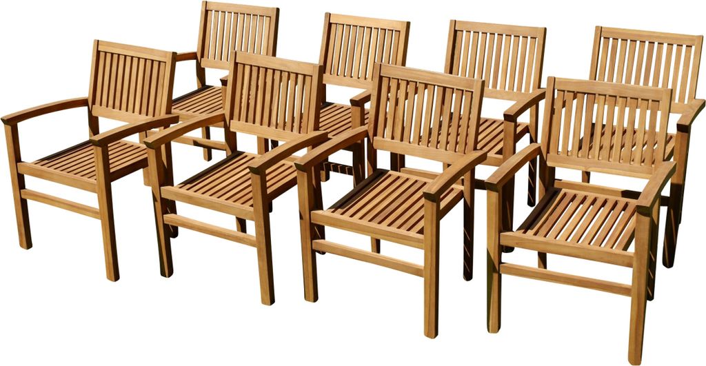 ASS 8Stk ECHT TEAK Design Gartensessel MIAMI Gartenstuhl Sessel Holzsessel Gartenmöbel Stapelstuhl Stapelsessel Teakholz sehr robust stapelbar