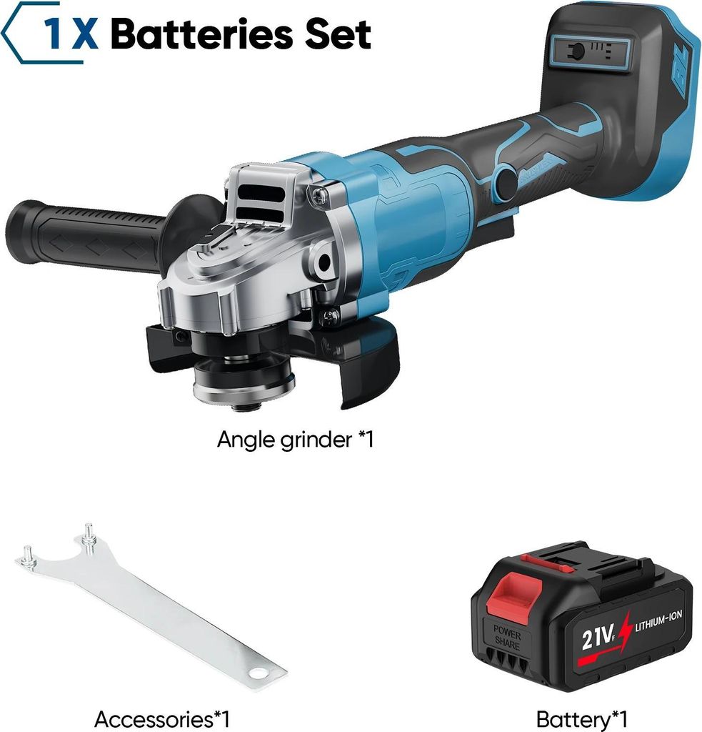 Akku-Winkelschleifer 18 V - Bürstenlos - 125 mm Scheibe - 0–12000 U/min - 3 Stufen - 1 Akku inklusive - Gold