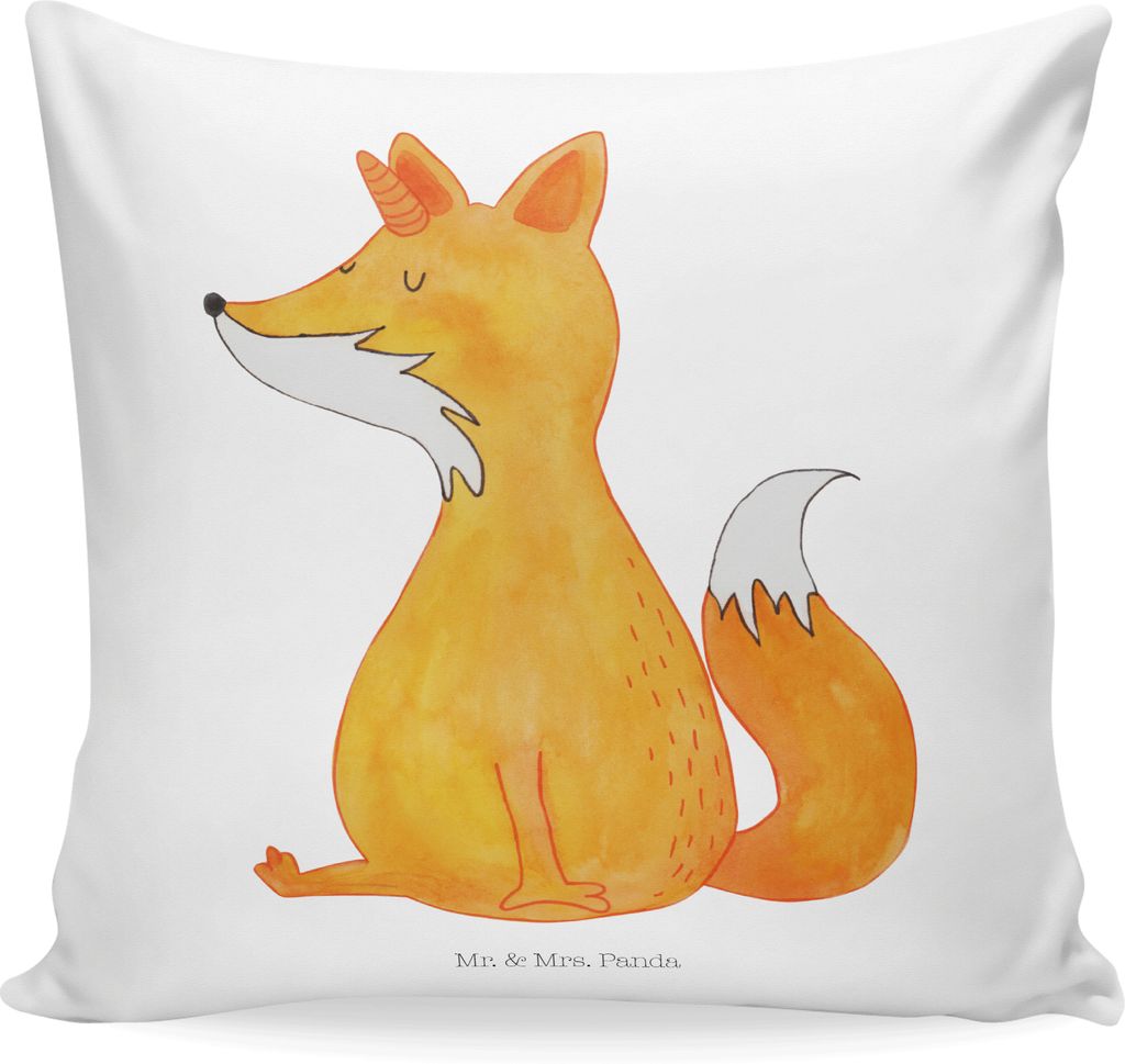 Mr. & Mrs. Panda Deko Kissen Einhorn Fuchs - Weiß - Geschenk, Einhörner, Fuchshörnchen, Unicorn, 40x40, Sofa, Unicorns, kuschelkissen, Füchse, ...