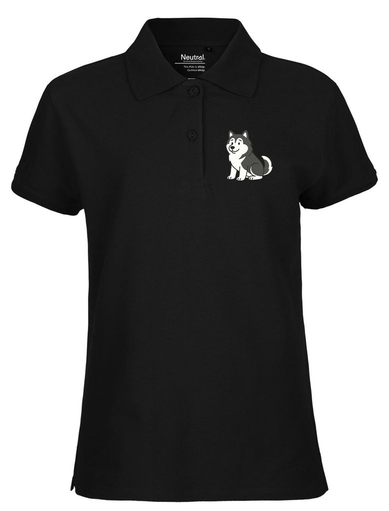 Huuraa Damen Polo Shirt Alaskan Malamute Comic Mali XL Black Bio Baumwolle Fairtrade Poloshirt Geschenkidee