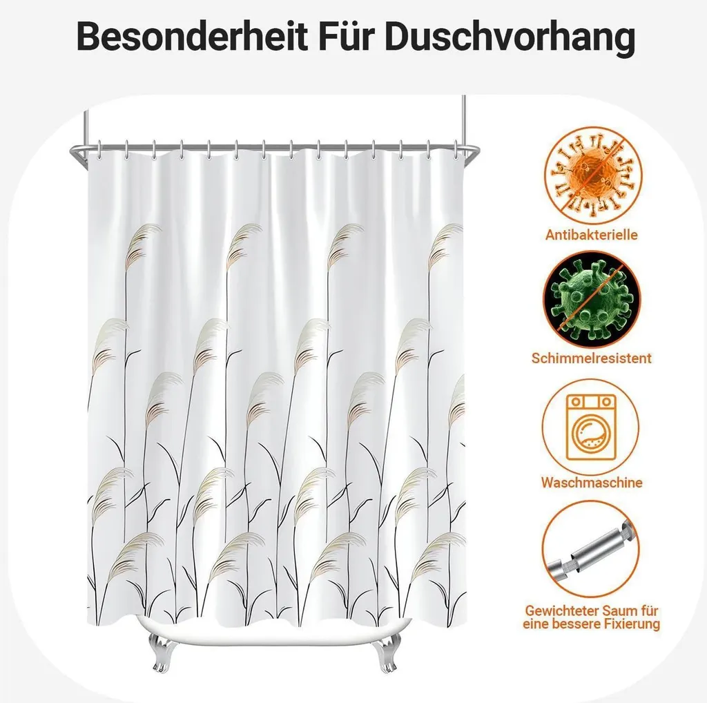 Rideau de douche 100x180 anti-moisissure textile imperméable blanc