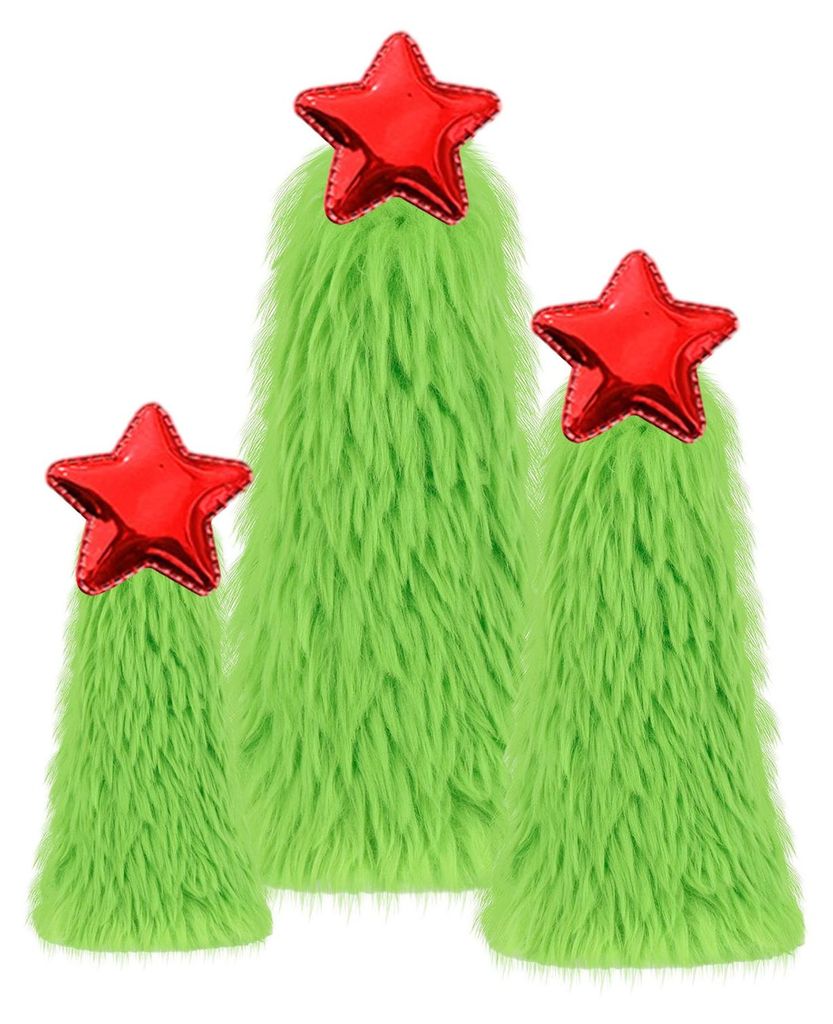 Grüne Plüsch-Weihnachtsbaumkugeln, weiche, flauschige Weihnachtsdekoration mit Sternspitze, festliche Tischdekoration, Partyzubehör