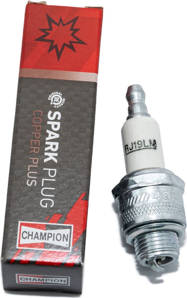 A spark plug and its packaging are shown against a white background.