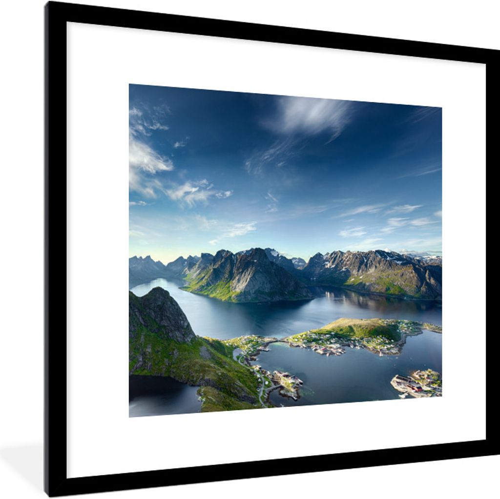 MuchoWow Gerahmtes Poster Panoramablick Lofoten Norwegen 40x40 cm - Poster mit Schwarzem Bilderrahmen Wandposter Rahmen Foto Bilder - Poster - Pl...