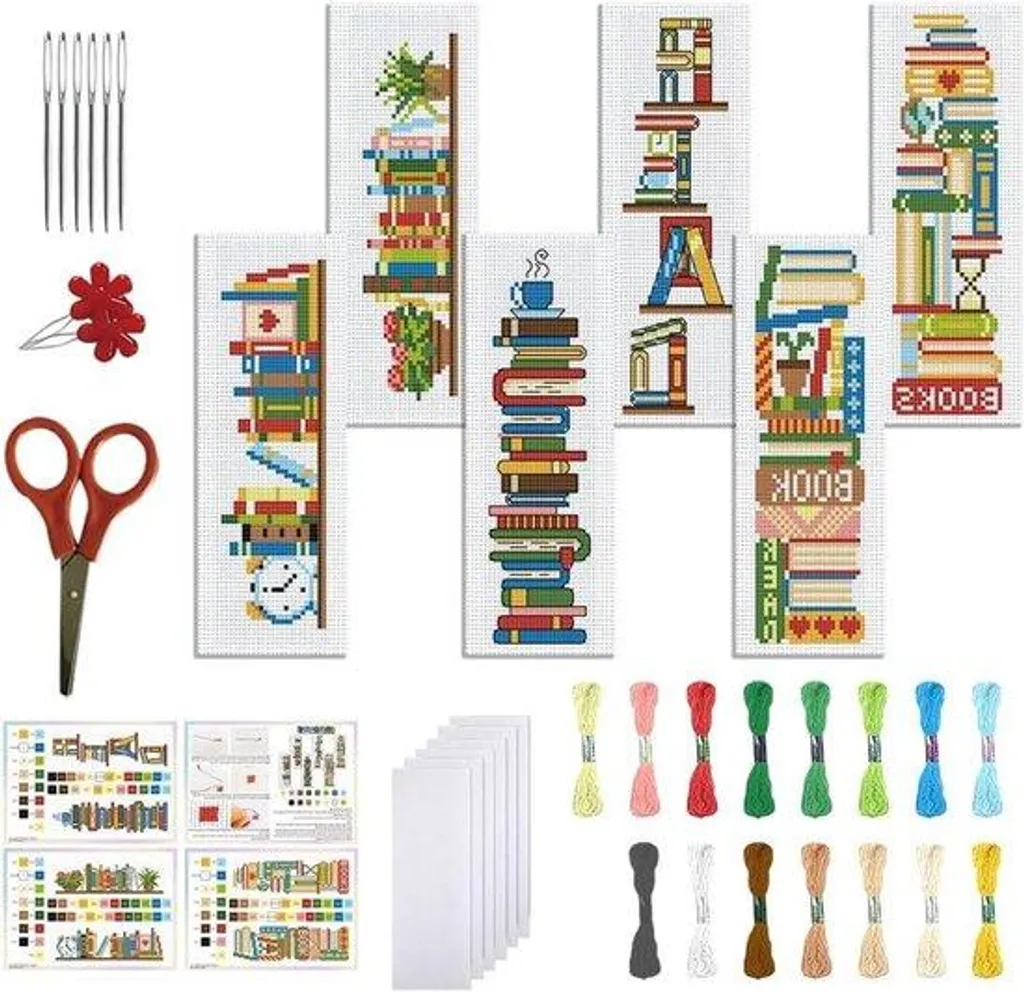 Kit point de croix Feuilles pour bibliothèque : broderie complète DIY