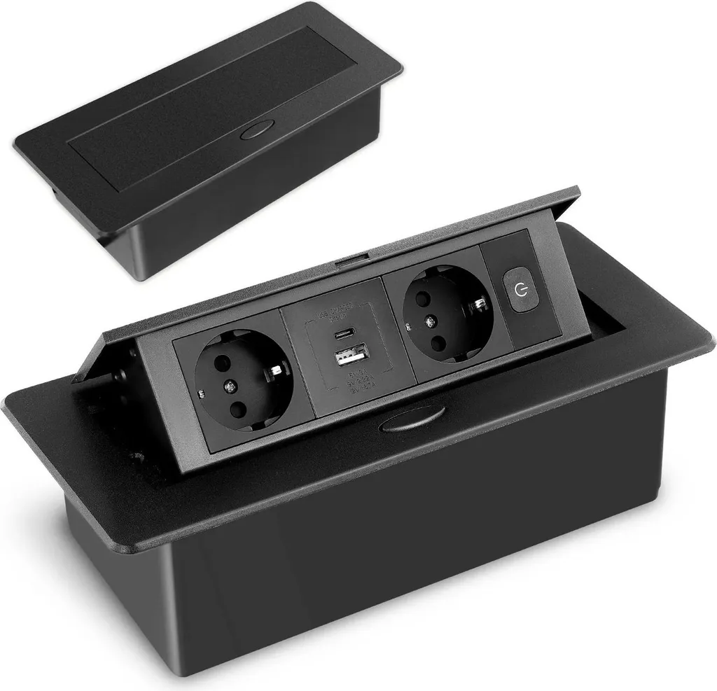 Multiprise extensible marron 3 prises et double USB pour votre bureau