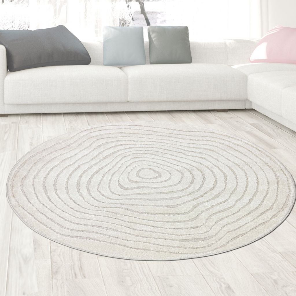 Wohnzimmer- und Kinderzimmerteppich in Beige mit Kreisförmigem Jahresringe Muster Größe - 200 cm Rund