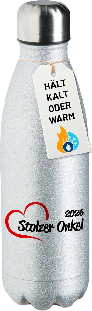 Huuraa Trinkflasche Stolzer Onkel 2026 Herz 500ml Silver Edelstahl Wasserflasche Trinkflasche Geschenkidee