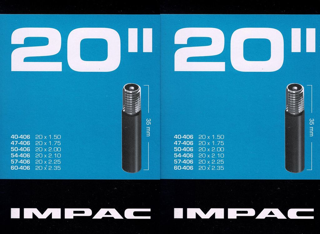 2x Impac 20 Zoll AV Schlauch Auto Ventil 40 - 60 406 BMX Produktbild 