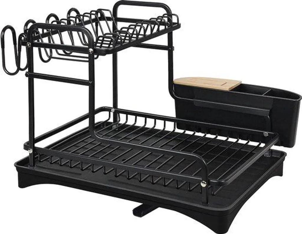 Égouttoir à vaisselle gain de place pour cuisine, aluminium noir mat