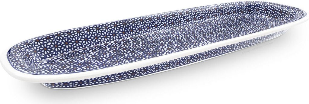 Original Bunzlauer Keramik Servierplatte Platte Teller sehr lang schmal länglich oval 49x16,7x3 cm Design 120