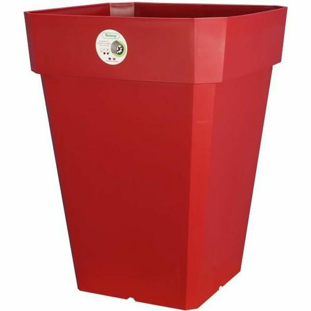A red square planter pot on a white background.