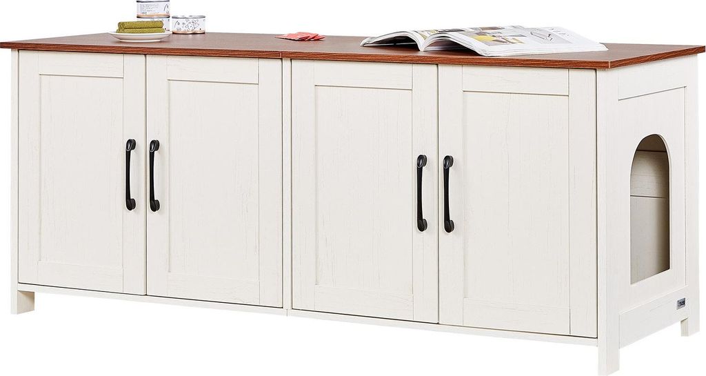 Katzenklo Schrank - Katzentoilette Möbel aus Holz - 120 x 45 x 50 cm - Mit 4 Türen & 2 Eingängen - Für den Innenbereich - Passend für die meis...