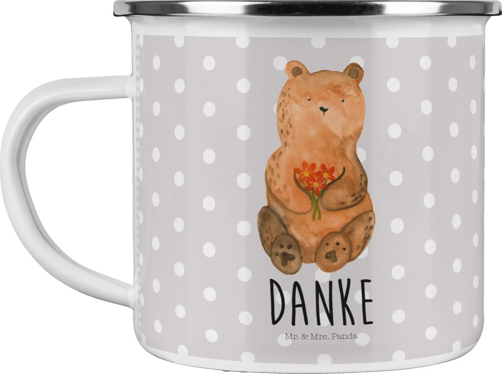 Mr. & Mrs. Panda Campingtasse Bär Dankbar - Grau Pastell - Geschenk, Pott, Blumen, Dankeschön, Teddy, becher emaille, Tasse, Motivtasse, Teetasse...