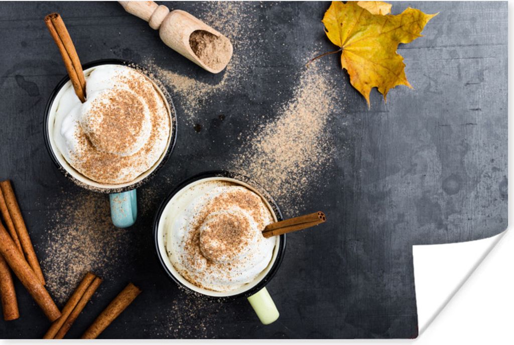 MuchoWow Poster Eine Draufsicht auf herbstlichen Kaffee mit Zimt 30x20 cm - Plakate - Print