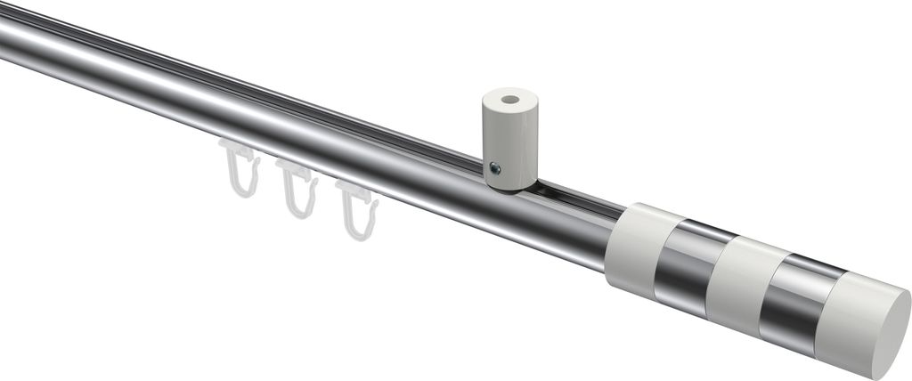 Interdeco Innenlaufstange / Gardinenstange mit Innenlauf Chrom / Weiß, Typ Sonius Mavell (Zylinder Bicolor) Deckenmontage, 20 mm Ø 1-läufig, 120 cm