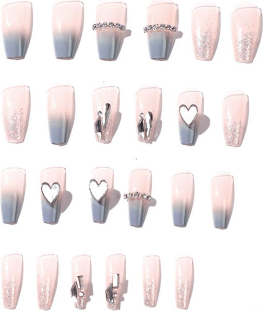 Lange, künstliche Fingernägel mit French-Tip-Form, 24 Stück, Sargform, Vollabdeckung, zum Aufkleben