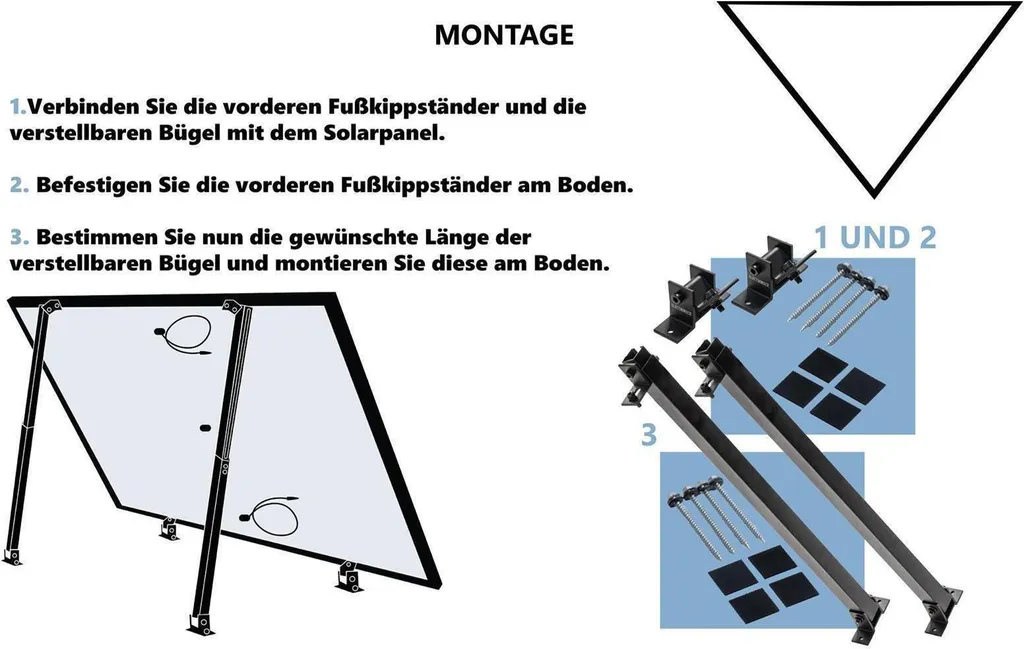 Support Panneau Solaire pour Camping-car et Toit Plat - Kit 30-60° Noir